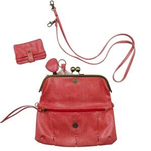 Y2k Jessica Simpson Coral Pink Leather Large Convertible Clutch Crossbody Bag